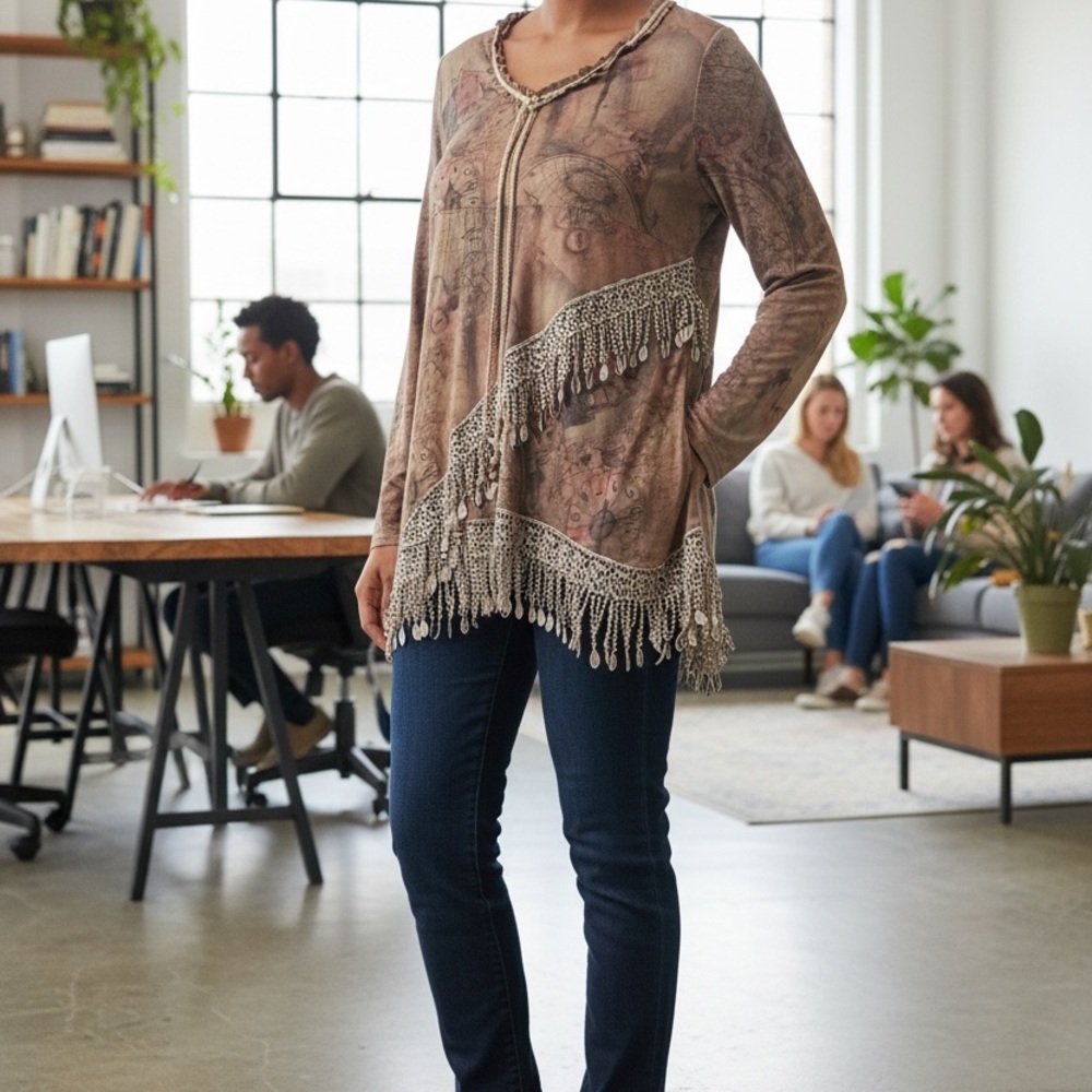 Pretty Angel Brown Tunic with Lace and Fringe - Picture 10 of 11